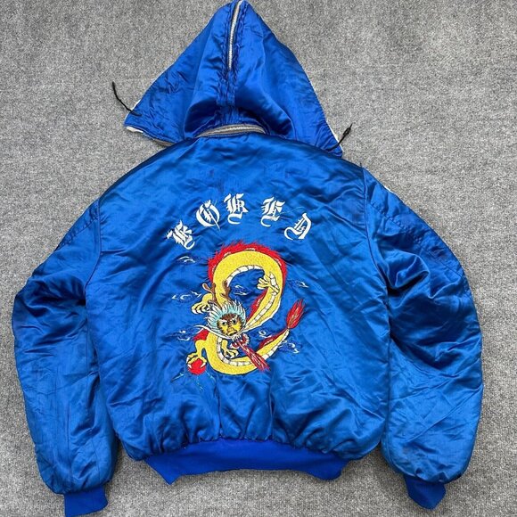 Vintage Korea Souvenir Jacket Sukajan Korean Bomber Flyers Blue Jacket Linda S